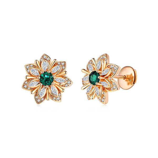 Flower Round Emerald Stud Earrings In Sterling Silver - ReadYourHeart