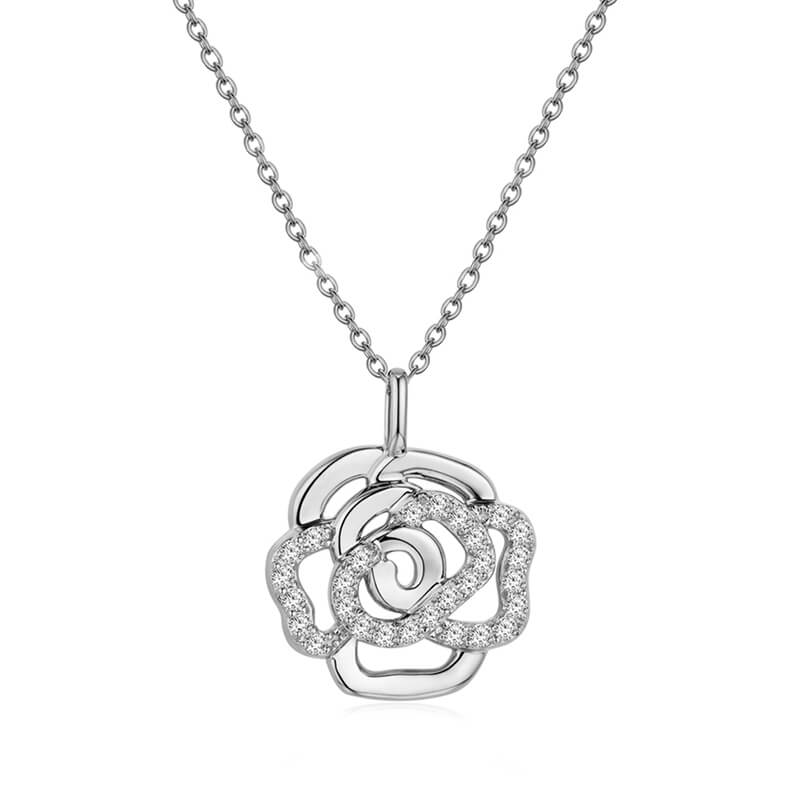 Flower Round Moissanite Pave Sterling Silver Necklace - ReadYourHeart