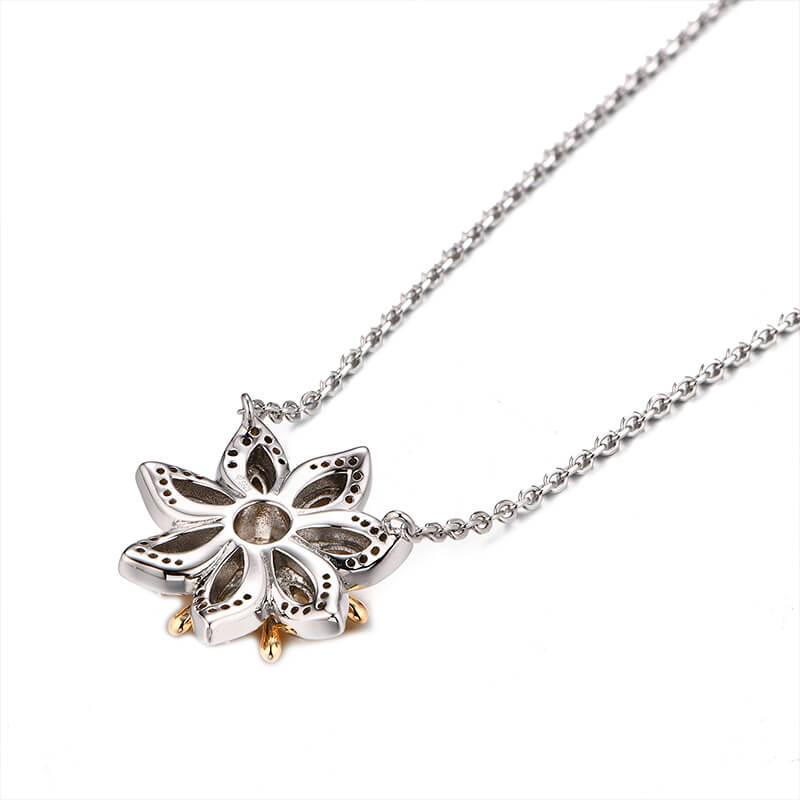 Flower Round Moissanite Two Tone Necklace In Sterling Silver - ReadYourHeart