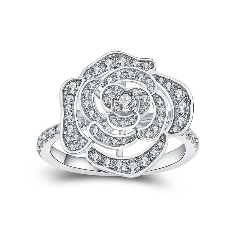 Flower Shape Moissanite Pave Engagement Ring - ReadYourHeart
