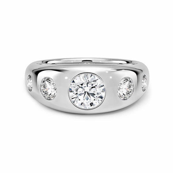 Flush Set Five Stone Moissanite Dome Engagement Ring