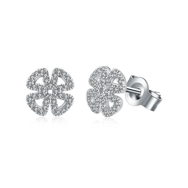 Four Leaf Clover Moissanite Pave Stud Earrings In Sterling Silver