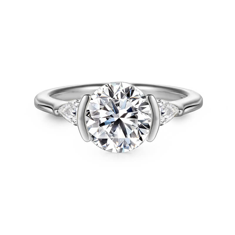 Half Bezel Moissanite Three Stone Engagement Ring,RRL-FA1C1240-1,RRL-FA1C1240-2,RRL-FA1C1240-3