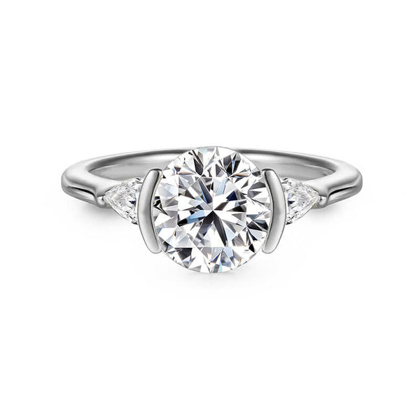 Half Bezel Moissanite Three Stone Engagement Ring,RRL-FA1C1240-1,RRL-FA1C1240-2,RRL-FA1C1240-3