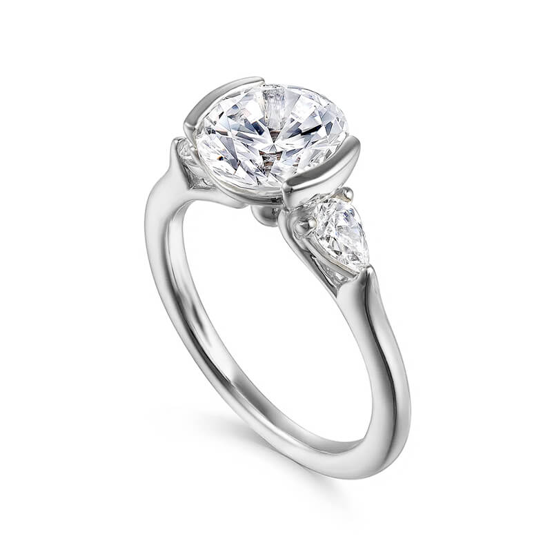 Half Bezel Moissanite Three Stone Engagement Ring,RRL-FA1C1240-1,RRL-FA1C1240-2,RRL-FA1C1240-3