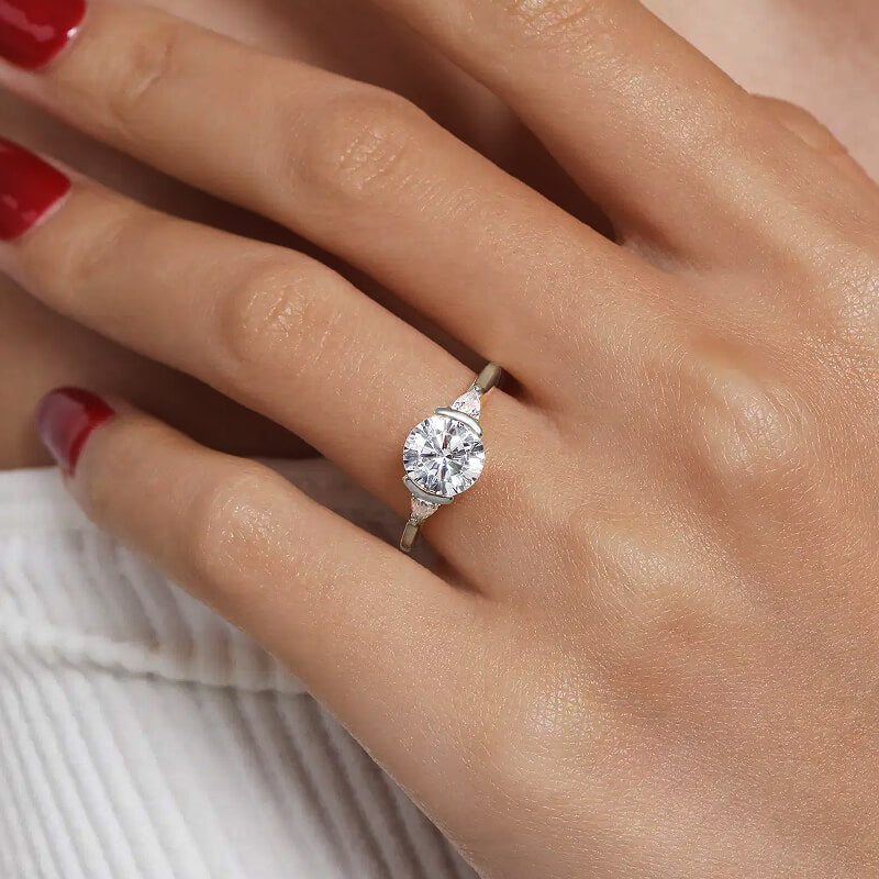 Half Bezel Moissanite Three Stone Engagement Ring,RRL-FA1C1240-1,RRL-FA1C1240-2,RRL-FA1C1240-3