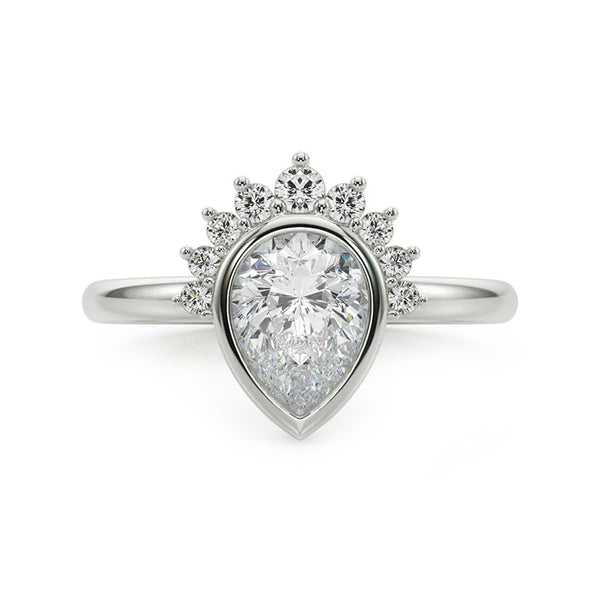 Half Halo Pear Moissanite Bezel Set Engagement Ring - ReadYourHeart