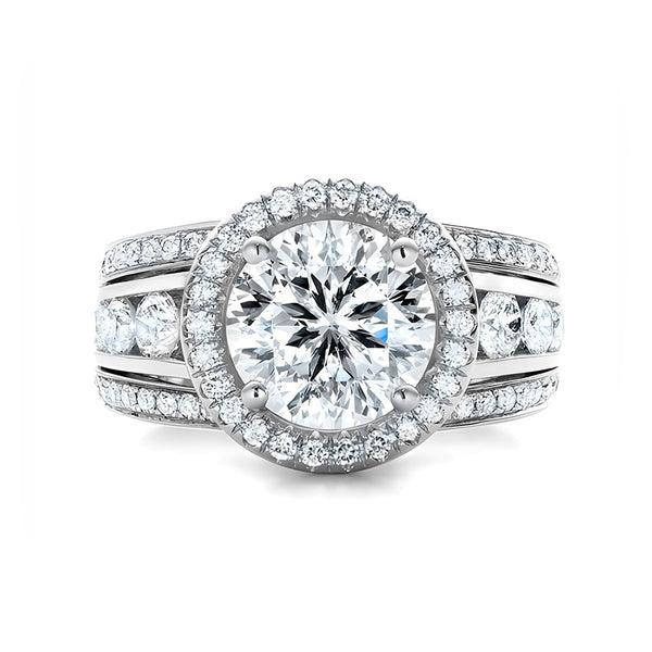 Halo Moissanite Graduated Triple Row Pave Engagement Ring
