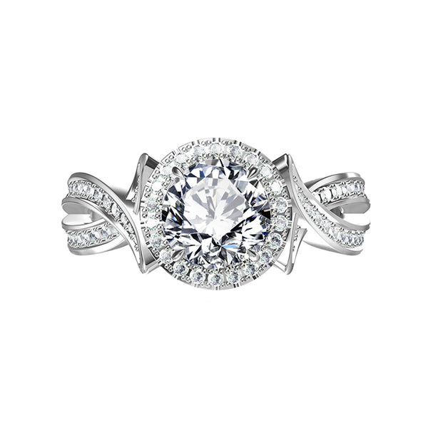 Halo Round Moissanite X-Cross Pave Engagement Ring