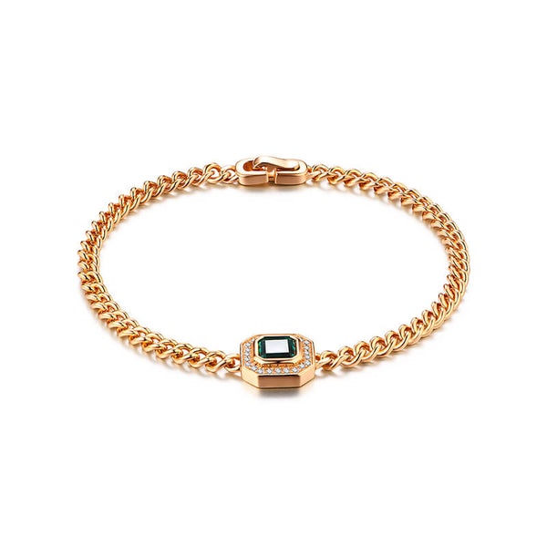Halo Asscher Cut Emerald Curb Chain Bracelet In Sterling Silver