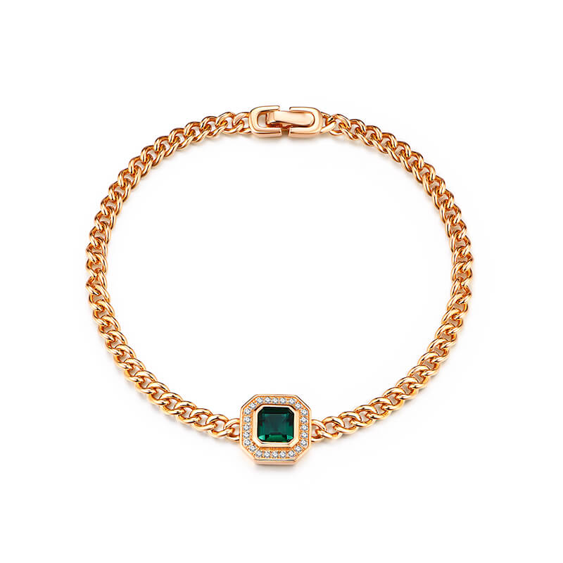Halo Asscher Cut Emerald Curb Chain Bracelet In Sterling Silver - ReadYourHeart