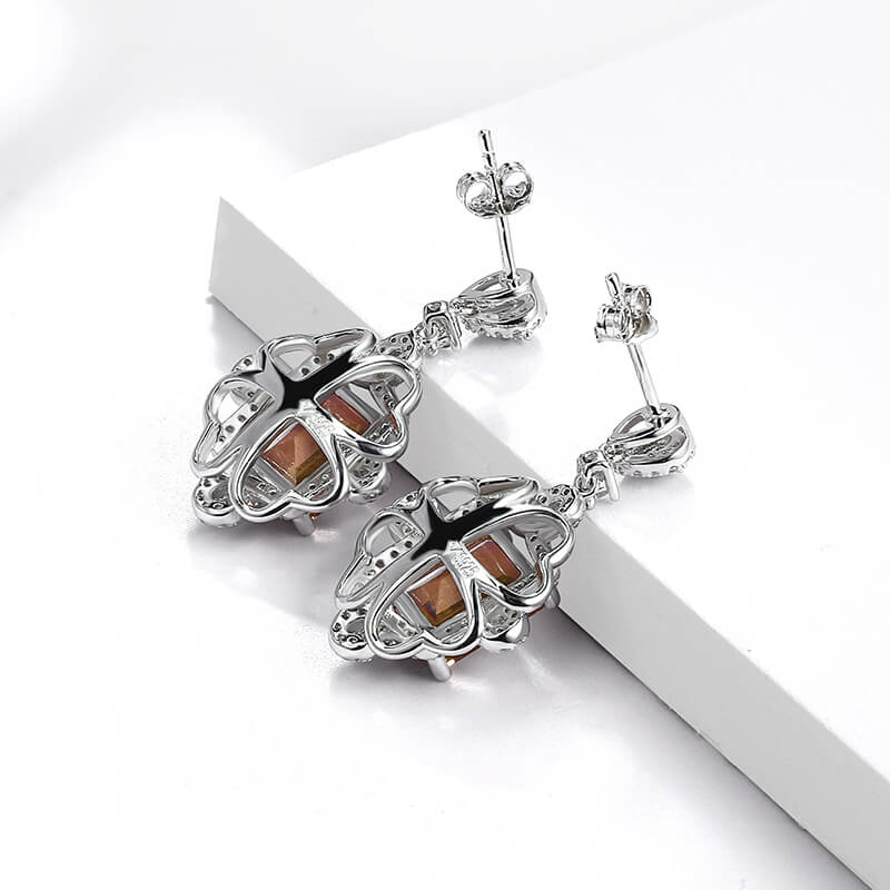 Halo Emerald-Cut Zultanite Diaspore Drop Earrings In Sterling Silver - ReadYourHeart