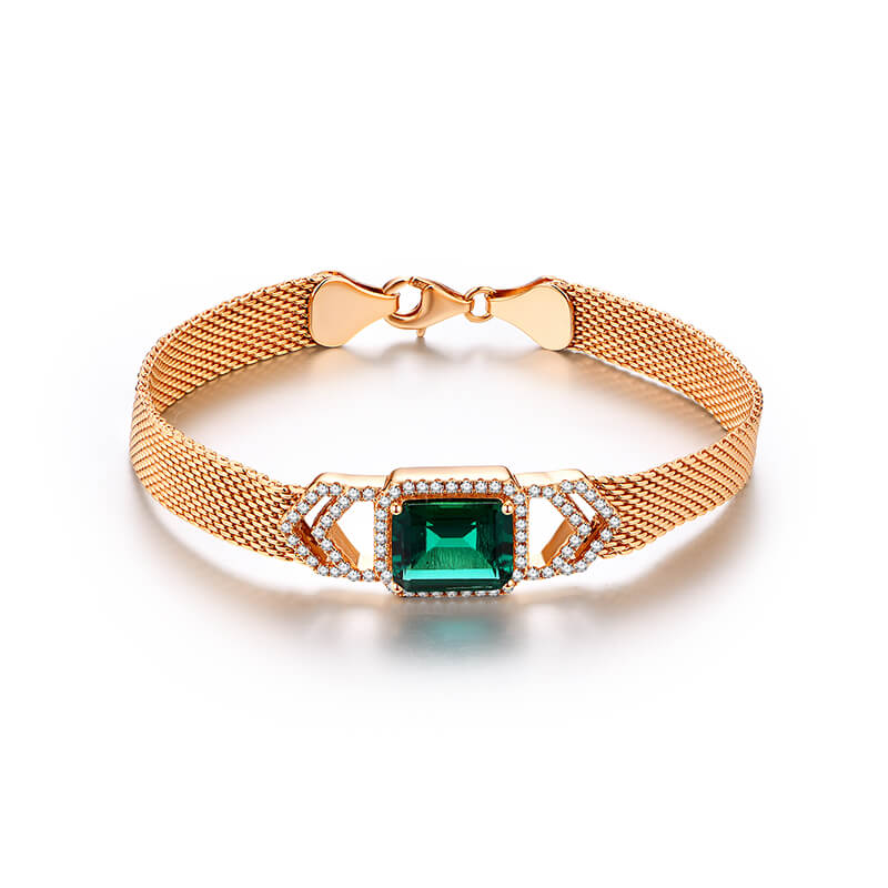 Halo Emerald Mesh Sterling Silver Bracelet - ReadYourHeart