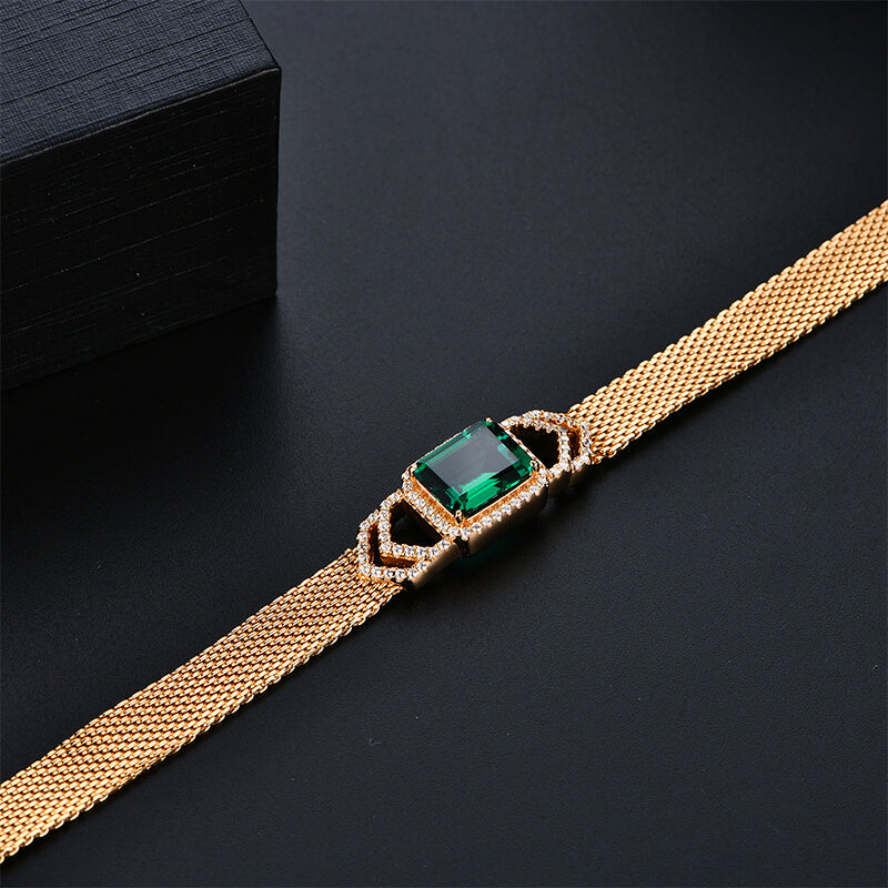 Halo Emerald Mesh Sterling Silver Bracelet - ReadYourHeart