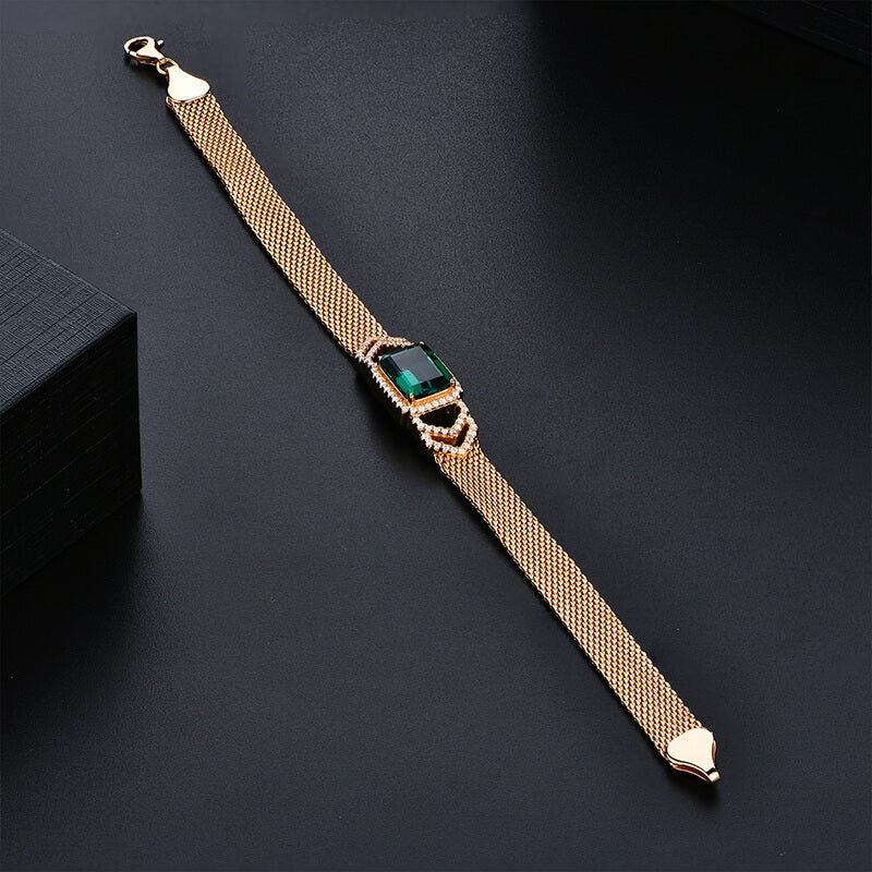 Halo Emerald Mesh Sterling Silver Bracelet - ReadYourHeart