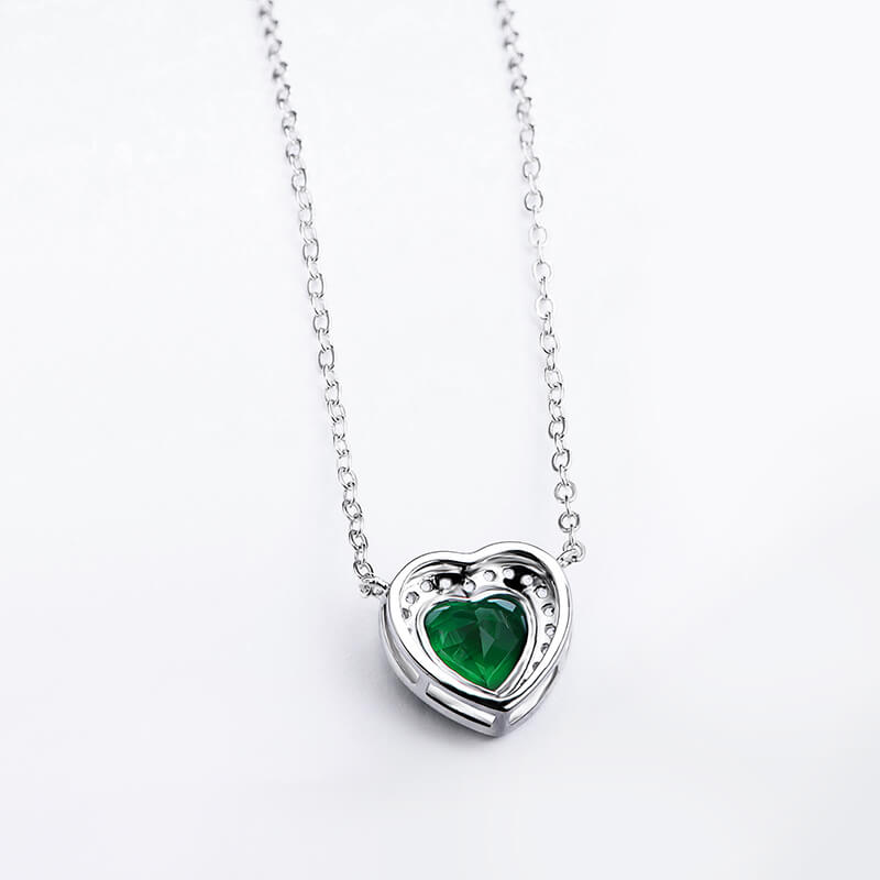 Halo Heart Emerald Necklace In Sterling Silver - ReadYourHeart