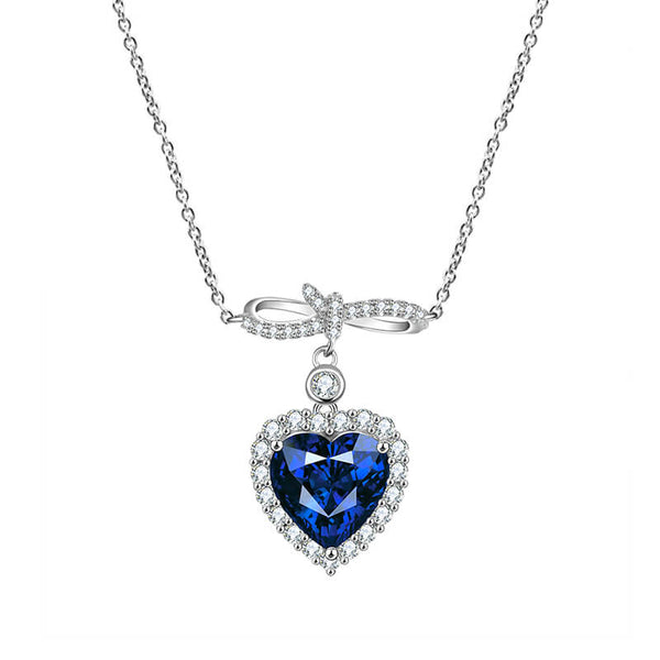 Halo Heart Sapphire Knot Necklace In Sterling Silver - ReadYourHeart