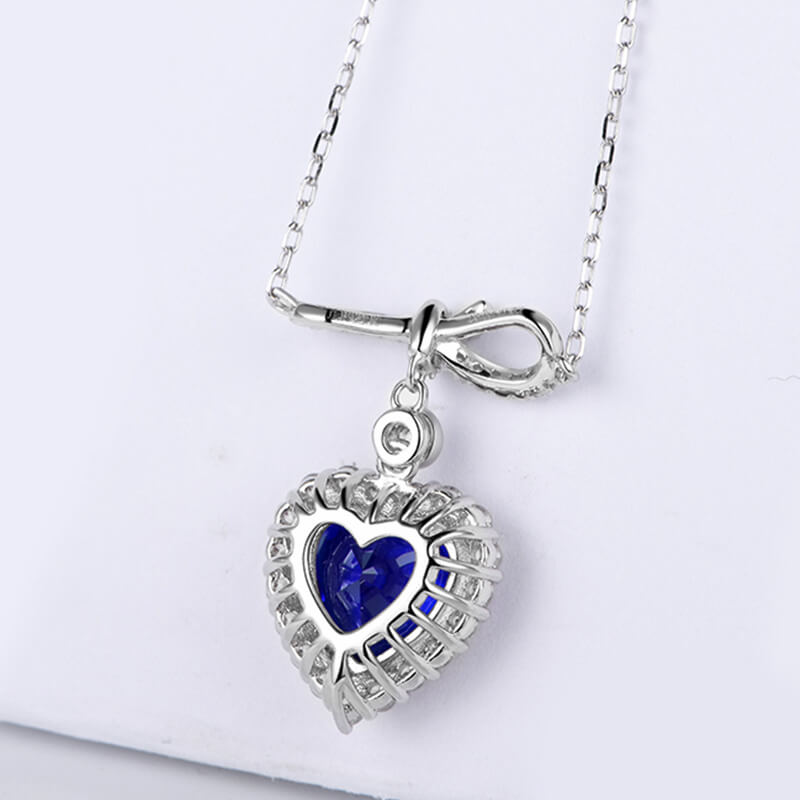 Halo Heart Sapphire Knot Necklace In Sterling Silver - ReadYourHeart