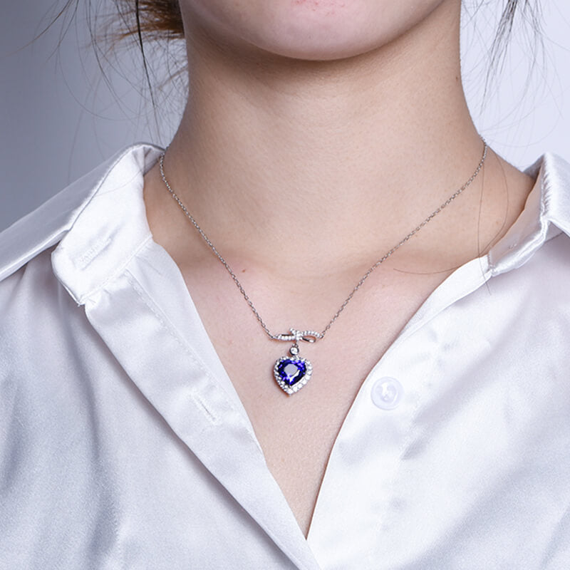 Halo Heart Sapphire Knot Necklace In Sterling Silver - ReadYourHeart