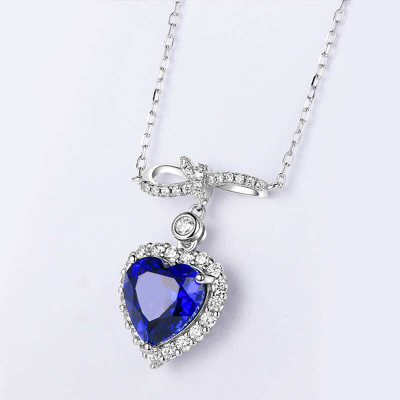 Halo Heart Sapphire Knot Necklace In Sterling Silver - ReadYourHeart