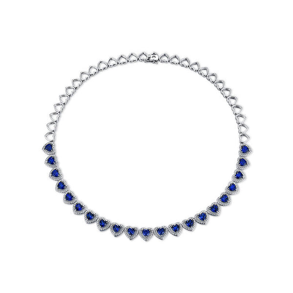 Halo Heart Sapphire Tennis Necklace In Sterling Silver - ReadYourHeart