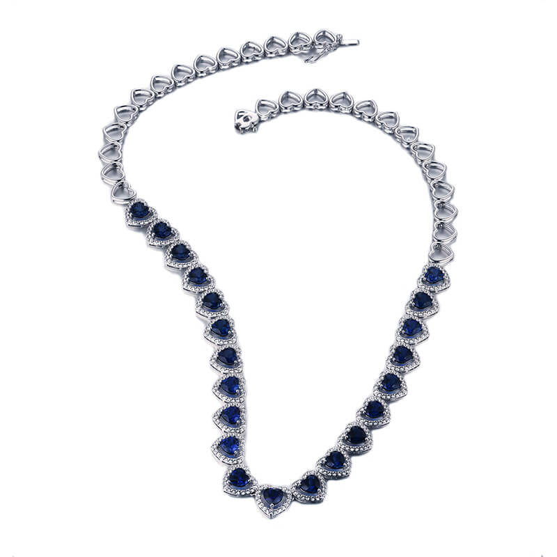 Halo Heart Sapphire Tennis Necklace In Sterling Silver - ReadYourHeart