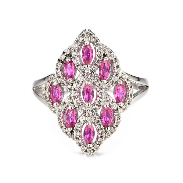 Halo Marquise Ruby Cluster Ring In Sterling Silver