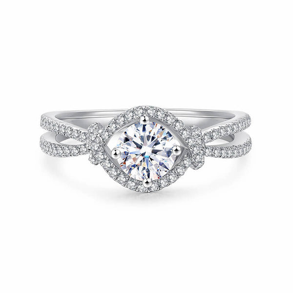 Halo Moissanite Entwined Knot Split Shank Pave Engagement Ring