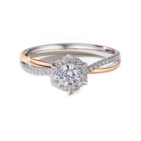 Halo Moissanite Two Tone Split Shank Pave Engagement Ring - ReadYourHeart