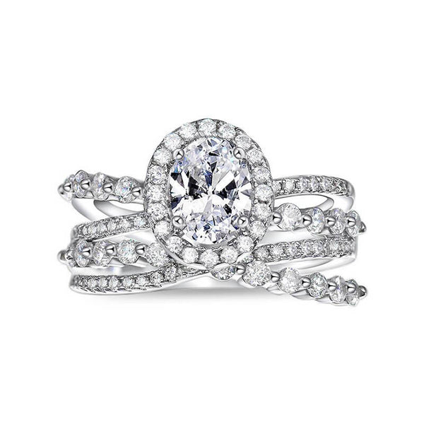 Halo Oval Cut Moissanite Four Cross Pave Engagement Ring - ReadYourHeart