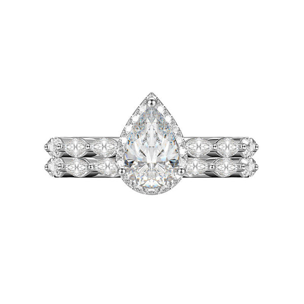 Halo Pear Moissanite With Marquise Accents Bridal Engagement Ring Set - ReadYourHeart