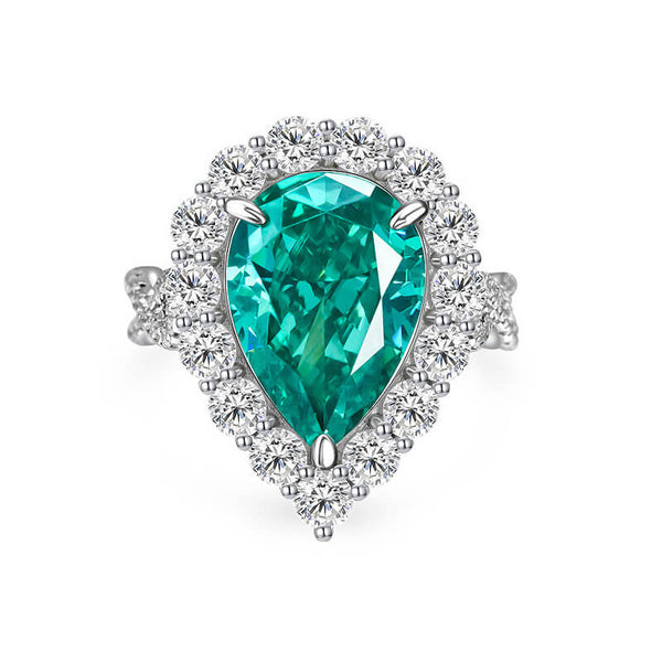 Halo Pear Paraiba Tourmaline Twisted Pave Sterling Silver Ring