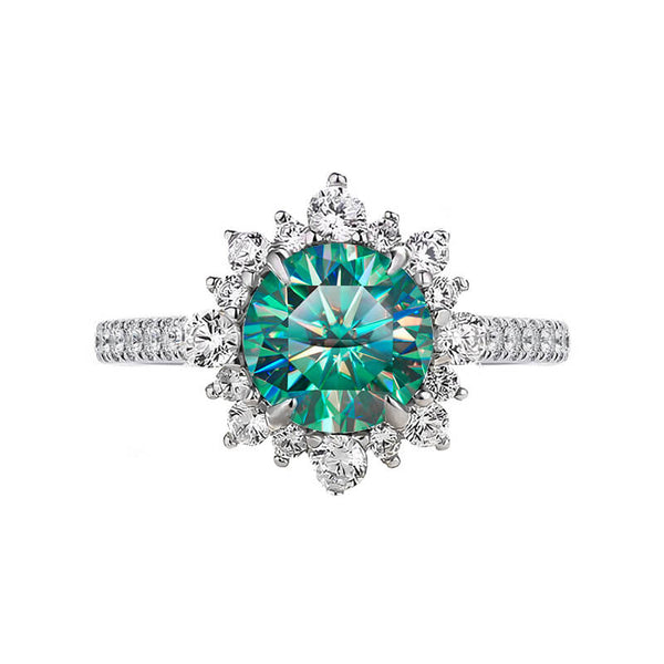 Halo Round Green Moissanite Pave Engagement Ring