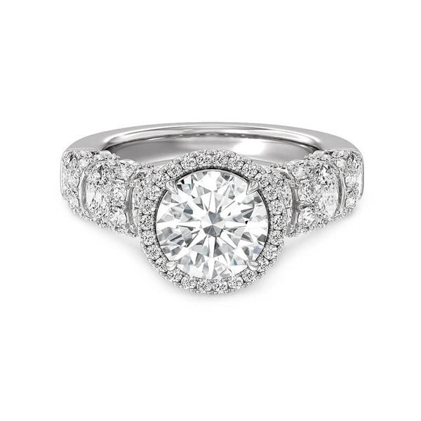 Halo Round Moissanite Alternating Oval And Pave Engagement Ring
