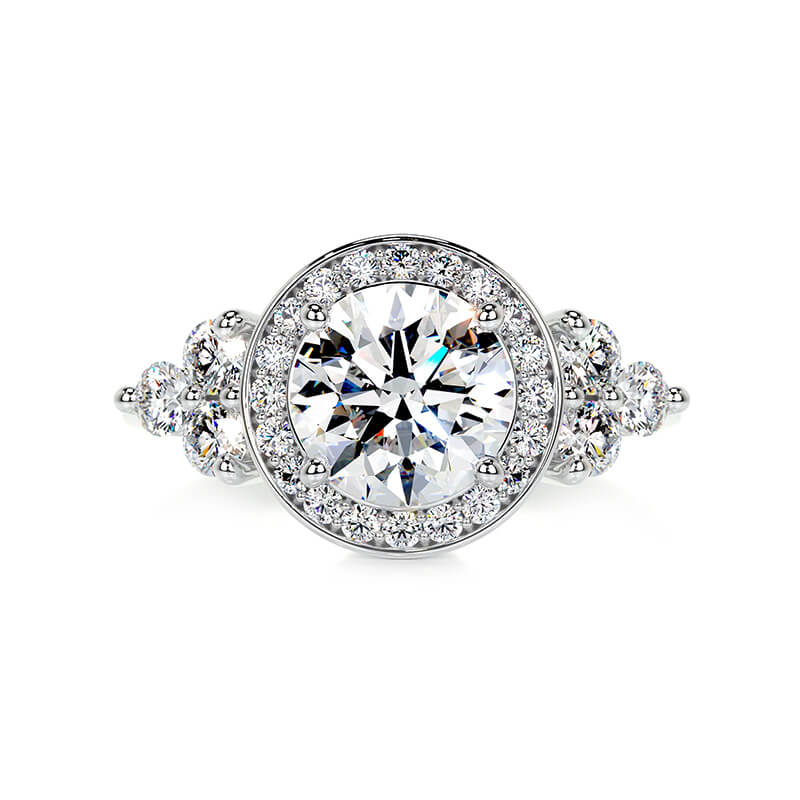 Halo Round Moissanite Cluster Side Stone Engagement Ring ,RRL-FA1C1236-1,RRL-FA1C1236-2,RRL-FA1C1236-3