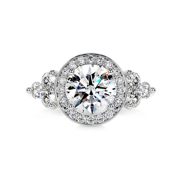 Halo Round Moissanite Cluster Side Stone Engagement Ring ,RRL-FA1C1236-1,RRL-FA1C1236-2,RRL-FA1C1236-3