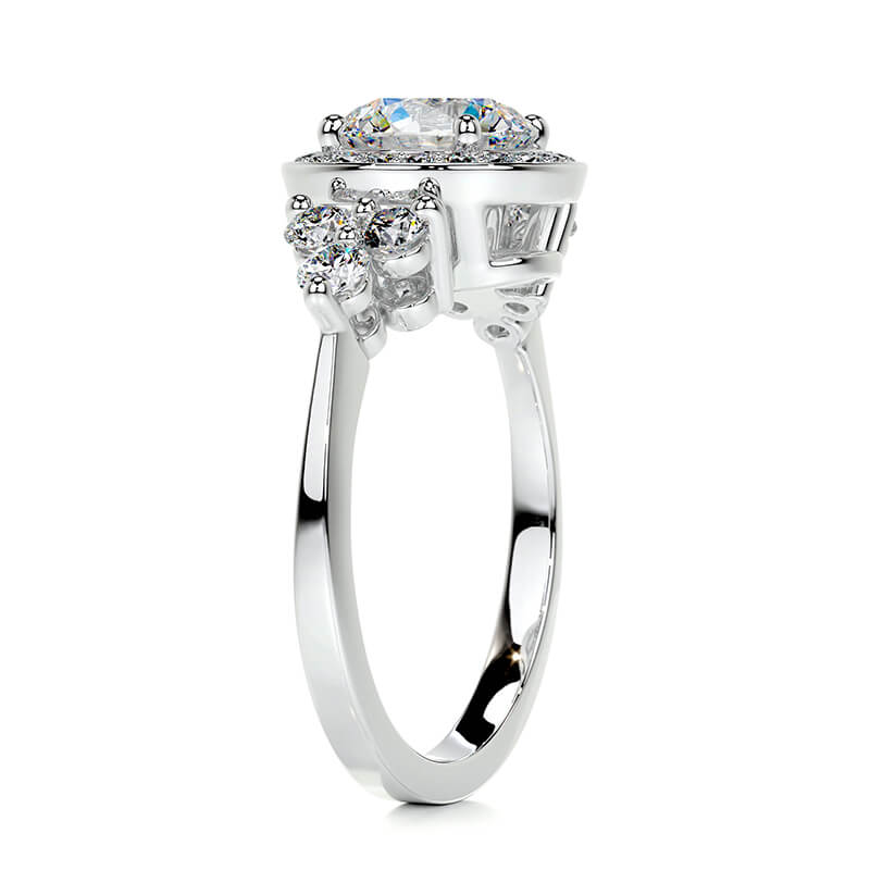 Halo Round Moissanite Cluster Side Stone Engagement Ring,RRL-FA1C1236-1,RRL-FA1C1236-2,RRL-FA1C1236-3