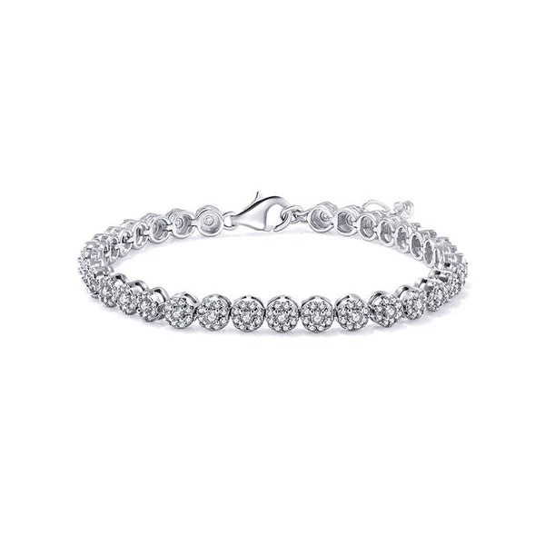 Halo Round Moissanite Tennis Sterling Silver Bracelet - ReadYourHeart