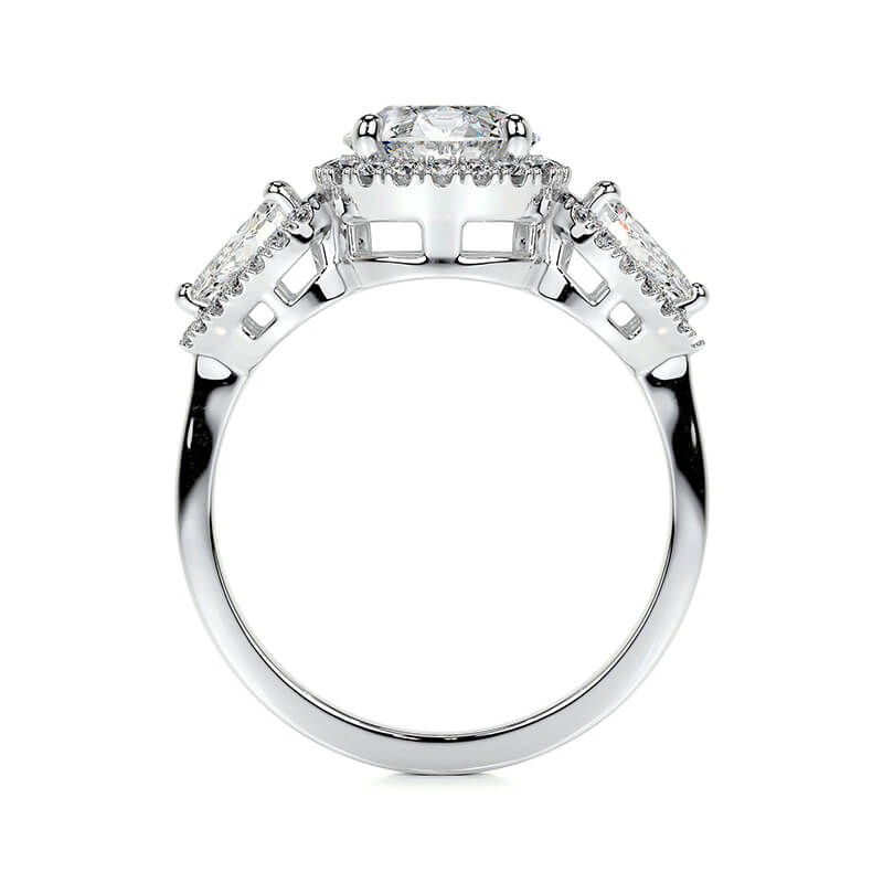 Halo Three Stone Round Moissanite And Pear Sapphire Engagement Ring,RRL-FA1C1235-1,RRL-FA1C1235-2,RRL-FA1C1235-3