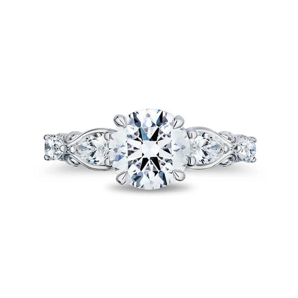 Hidden Halo Round Moissanite Pear Side-Stones Tri-Pave Engagement Ring,RRL-FA1C1232-1,RRL-FA1C1232-2,RRL-FA1C1232-3
