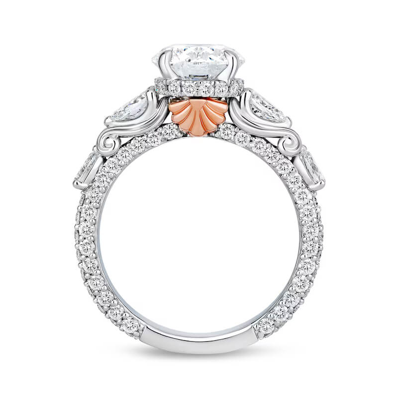 Hidden Halo Round Moissanite Pear Side-Stones Tri-Pave Engagement Ring,RRL-FA1C1232-1,RRL-FA1C1232-2,RRL-FA1C1232-3