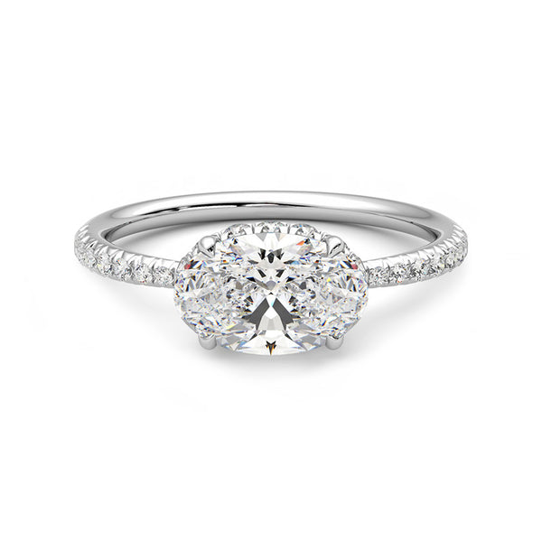 Horizontal Hidden Halo Oval Moissanite Pave Engagement Ring - ReadYourHeart