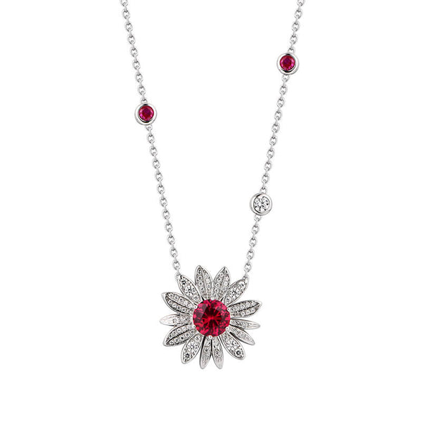 Leaf Halo Ruby Cluster Necklace In Sterling Silver - ReadYourHeart