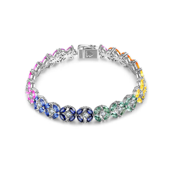 Marquise Colorful Sapphire Four Leaf Bracelet In Sterling Silver - ReadYourHeart