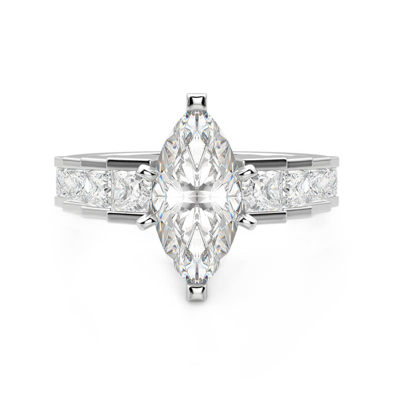 Marquise Cut Moissanite Staircase Channel Set Engagement Ring - ReadYourHeart