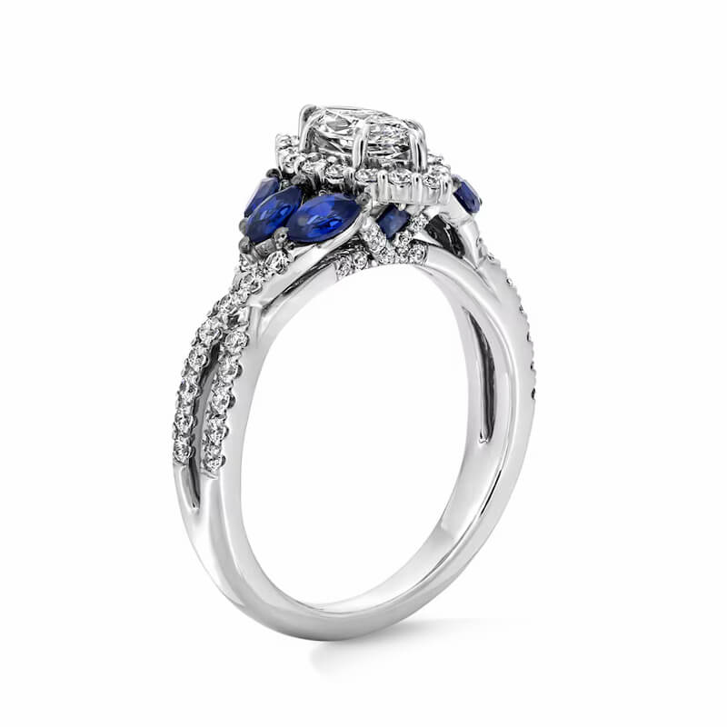 Halo Marquise Moissanite And Sapphire Tri-Sides Twisted Pave Engagement Ring,RRL-FA1C1231-1,RRL-FA1C1231-2,RRL-FA1C1231-3