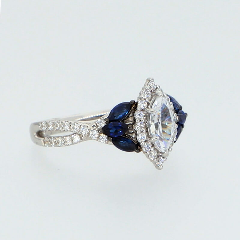 Halo Marquise Moissanite And Sapphire Tri-Sides Twisted Pave Engagement Ring,RRL-FA1C1231-1,RRL-FA1C1231-2,RRL-FA1C1231-3