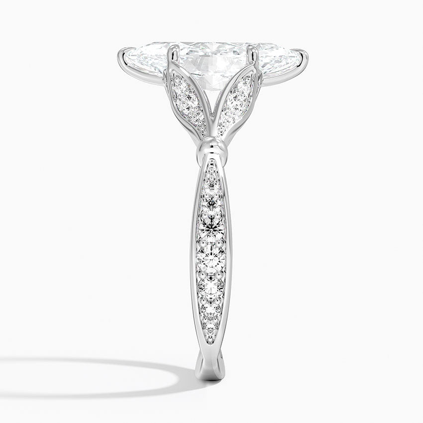 Marquise Cut Moissanite Petals Split Shank Pave Engagement Ring ...