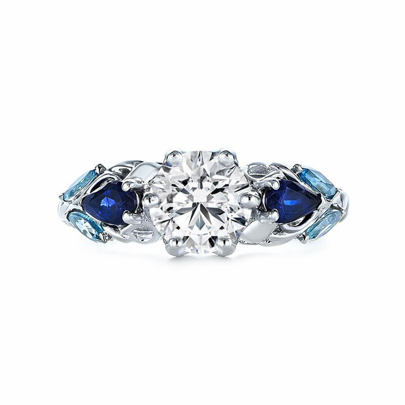 Moissanite And Cluster Sapphire Filigree Vine Engagement Ring,RRL-FA1C1237-1,RRL-FA1C1237-2,RRL-FA1C1237-3