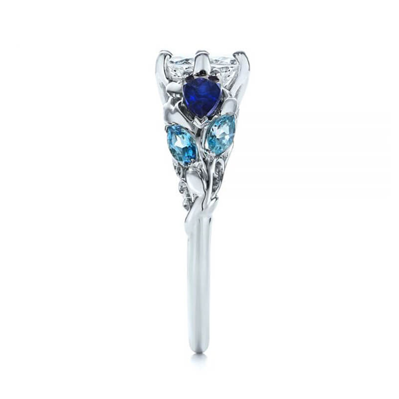 Moissanite And Cluster Sapphire Filigree Vine Engagement Ring,RRL-FA1C1237-1,RRL-FA1C1237-2,RRL-FA1C1237-3